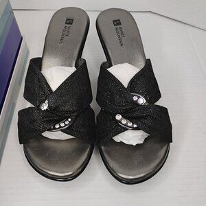 White Mountain Black Glitter Wedge Sandals – Size 7.5 MW – Gently Used
